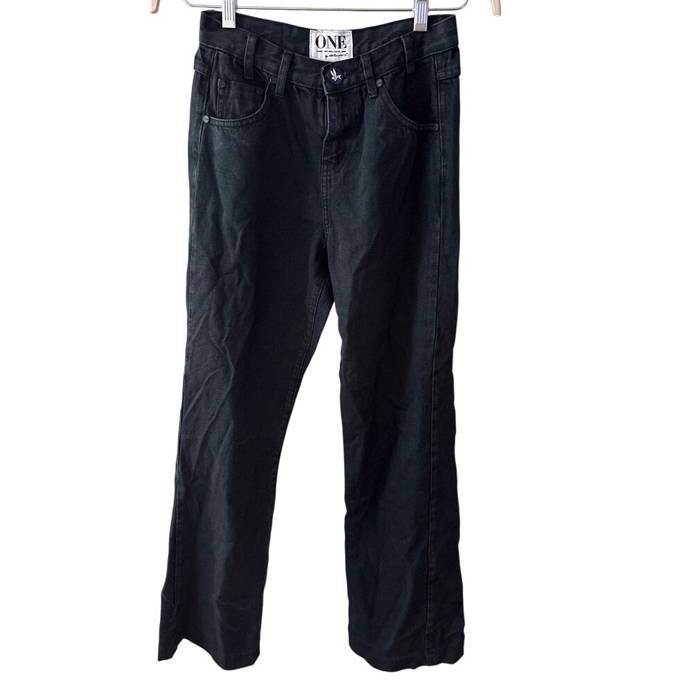 One Teaspoon Sz 26 Black Low Waist Wide Leg Casual Relaxed Denim Jeans